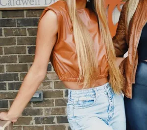 SheIn Brown Leather Should Pad Top thumbnail 1