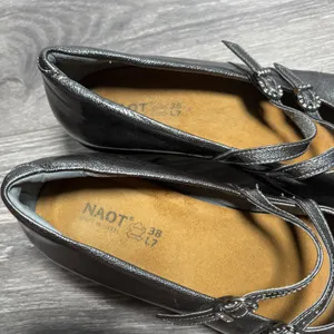 Naot Metallic Pewter Leather Double Strap Mary Jane Rhinestone Buckle Heels 38 7 thumbnail 6