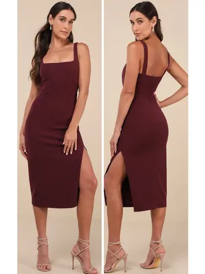 Lulus Vibrant Allure Plum Square Neck Sleeveless Bodycon Midi Dress Size XS Sexy thumbnail 2