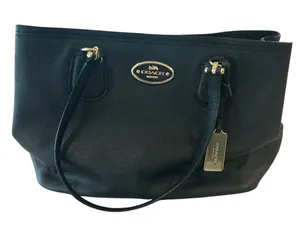 Coach Black Leather Tote Bag with Long Shoulder Strap thumbnail 1
