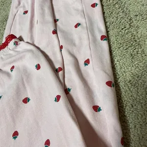 Y2K Pink Strawberry‎ Print Pajama Set Cotton Lace Trim Lettuce Edge Small thumbnail 6
