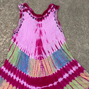 Pink INGear tie-dye sleeveless umbrella dress featuring black floral embroidery. thumbnail 5