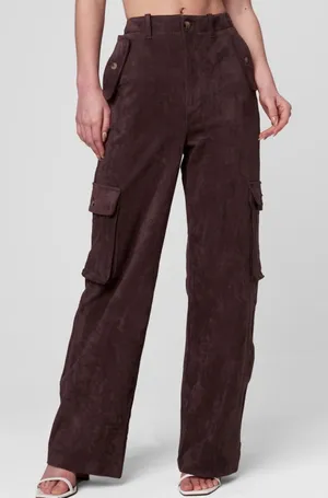 Blank NYC FRANKLIN IN ZINFANDEL Cargo Pants Women 27 Brown Faux Suede Wide Leg thumbnail 1