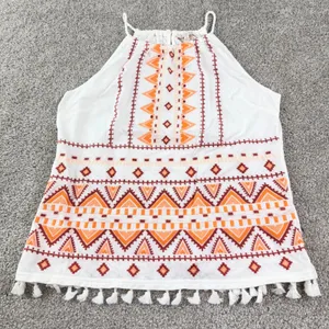 Skies Are Blue Embroidered Halter Top Womens M Tassel‎ Boho Southwestern Peasant thumbnail 4
