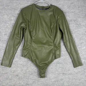 Adidas Ivy Park Size XL-1X Bodysuit Faux Leather Long Sleeve Wild Pine Green thumbnail 1