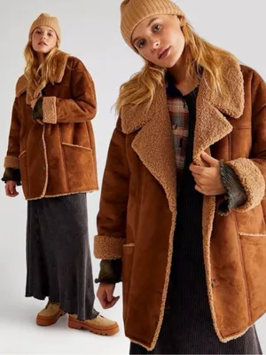 Free People Western Bohemian Retro 70s Faux Sherpa Suede Diogo Coat Size Medium thumbnail 2