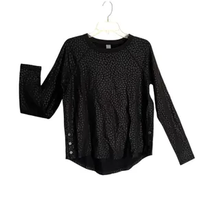 Zuda Sweatshirt Womens Small Black Leopard Print Crewneck Pullover Side Snap thumbnail 2