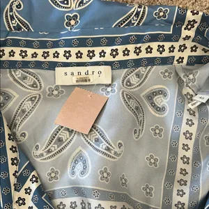 Sandro Blue Paisley Long Sleeve Collared Chloe Silk Mini Dress **Size 40/US 8** thumbnail 9