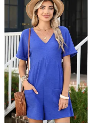 NEW Soft Casual Short Sleeve V Neck Zipper Short Romper M thumbnail 5