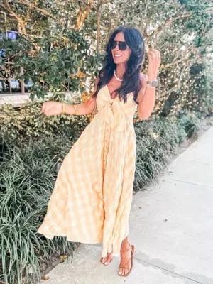 FREE PEOPLE Via Gingham Cotton Seersucker Sundress Creamsicle Combo Eve Medium thumbnail 16