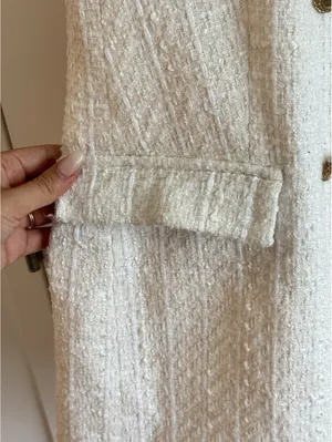 Zara Tweed Double Breasted Mini Dress Ivory Pearl Buttons Size M thumbnail 3