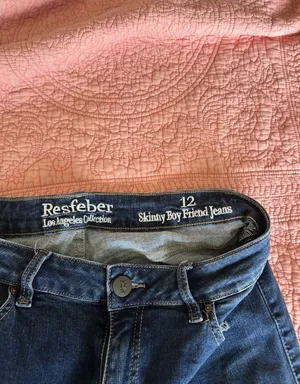 Resfeber Skinny Boy Friend Jeans ladies 12 Blue Dark Wash Distressed Denim thumbnail 3