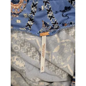 Free People Mini Skirt Womens Small Blue Geometric Print Ruched Detailed Pull On thumbnail 5