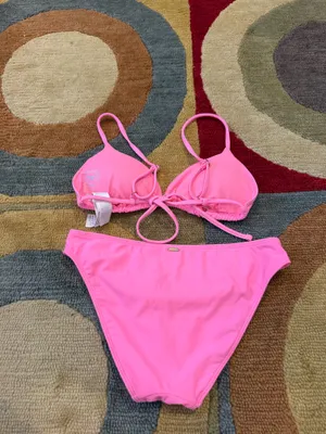 Hollister Co. Swim Bikini Two Piece Set Neon Pink Low Rise Bottoms Triangle Top thumbnail 5