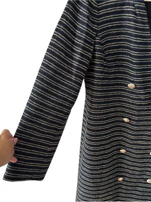 Ann Taylor Tweed Longline Blazer Coat Navy Golden Brown Stripe Size 8 thumbnail 7
