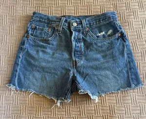 100% Cotton Levi's Blue Distressed Denim Cutoff Shorts thumbnail 1