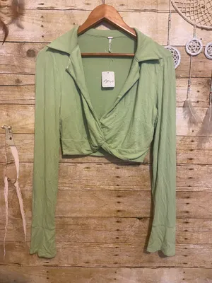 Free People Clara Ruched Long Sleeve in the "La Pera" sage green color thumbnail 4