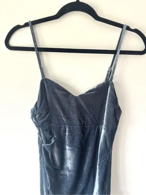 Lulus Plush Personality Slate Blue Velvet Ruched Bodycon Midi Dress Formal thumbnail 5