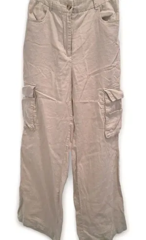 Sincerely Jules Cargo Pants Beige Linen Wide Leg Utility Pockets Women's Medium thumbnail 1
