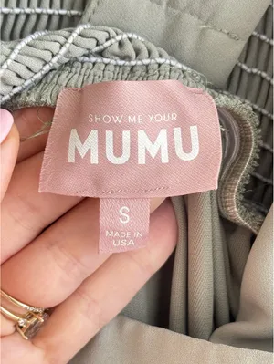 Show Me Your Mumu NWOT Claire Midi Dress Sage Green Tie Strap Side Slit Dress S thumbnail 6