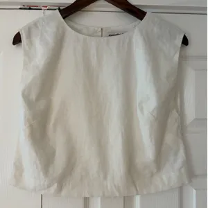 Abercrombie & Fitch White‎ Linen Blend Sleeveless Crop Blouse Keyhole Back XS thumbnail 2