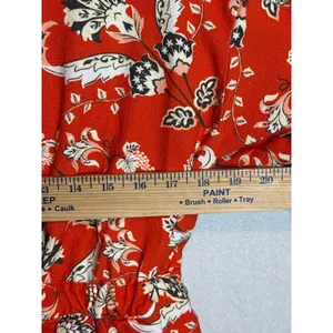Farm Rio Anthropologie Long Sleeve Romper Red Orange Floral Cotton $228 NWT thumbnail 12