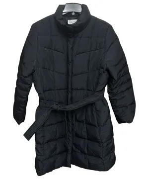 Calvin Klein Down Filled Jacket Coat Women's XL Tie Belt Zip Pockets‎ Black thumbnail 1