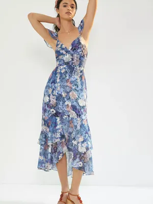 NWT Anthropologie Hutch Ruffled Midi Dress Watercolor Floral Size 8 thumbnail 3