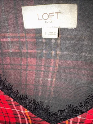 LOFT Red and Black Plaid Camisole with Spaghetti Straps thumbnail 2
