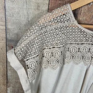 Indigo Rose 1X Beige Crinkle Gauze Blouse Lace Crochet Boho Cottagecore Top Plus thumbnail 5