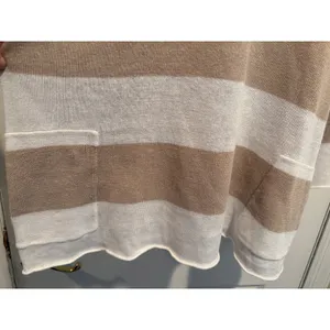Eileen Fisher Organic Linen Striped Sweater Tan White Large S18SVD Pockets thumbnail 3
