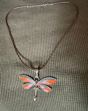 Dragonfly Pendant Necklace in Orange and Black- Women's Jewelry thumbnail 1