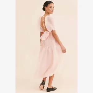 Free People Hailey Dress Size 4 Beautiful Baby Pink Wrap front Midi Dress thumbnail 3