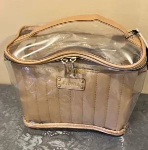 Joan & David Beige clear Top handle Train Case- 3 piece Set thumbnail 1
