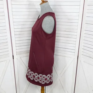 Athleta Sleeveless Tunic Fleece‎ Lined Scuba Knit Dress Maroon Small thumbnail 2