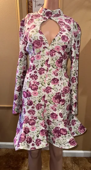 ASOS Luxe Floral Jacquard Keyhole Cut Out Mini Dress 8 NWOT thumbnail 1