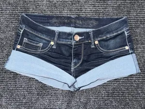 Vintage y2k Express Low Rise Micro Mini Jean Booty Shorts Dark Wash Sz 0 / 27” thumbnail 1