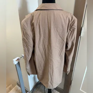WAYF Double Breasted Brown White Pinstripe Blazer Business Work Career Neutral M thumbnail 5