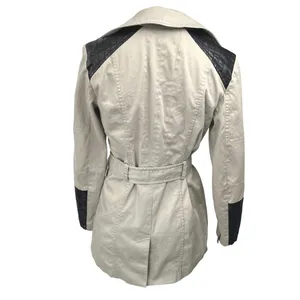 Guess Women's Tan Leather Trim Long Sleeve Zip Up Belted Trench Coat Jacket Sz S thumbnail 2
