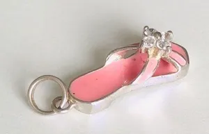 925 Sterling Silver Pink Flip Flop Pendant Charm thumbnail 1