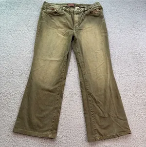 Baby Phat Olive Green Wide Leg Y2K Jeans Women's 12 Embroidered Logo Low Rise thumbnail 1