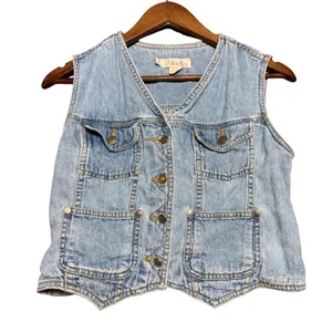 Vintage Rafaella Women Small Denim Utility Vest Sleeveless Button Up 4-Pocket 90 thumbnail 1