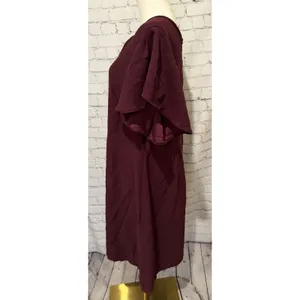 Ann Taylor LOFT flutter sleeve shift dress Burgundy Maroon Size 16 thumbnail 3