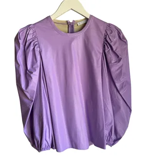 Karlie Lavender Faux Leather Puff Sleeve Top Medium Vegan Leather Blouse thumbnail 1