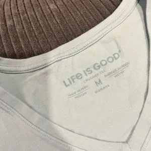Life Is Good Crusher Tee Women Blue Medium V Neck Golden Retriever USA Wine thumbnail 5