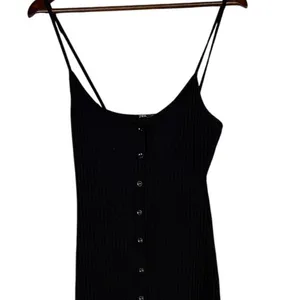 ZARA Ribbed Button Bodycon Midi Dress Strappy Stretch Slim Round Neck M Black thumbnail 2