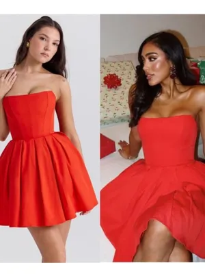 House of CB Emmanuela Italian Tomato Strapless Pleated Mini Dress XS TALL thumbnail 2