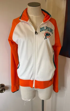 Reebok Miami Dolphins White and Orange Athletic Zip Jacket Sz M thumbnail 1