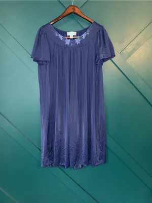 Vintage Inspired Navy Nightgown Embroidered Sleep Victorian Inspired Dress thumbnail 2
