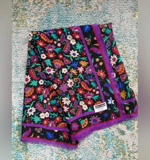 Vintage Caren Charles wool purple floral large square neck head scarf thumbnail 1